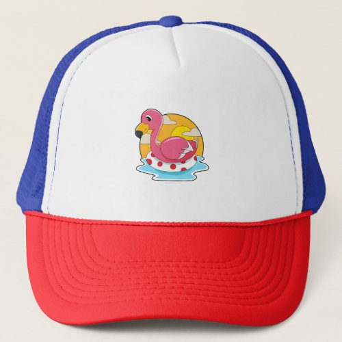 Flamingo at Swimming with Lifebuoy Trucker Hat