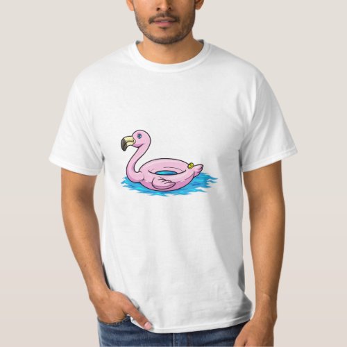 Flamingo at Swimming with Swim ring T_Shirt