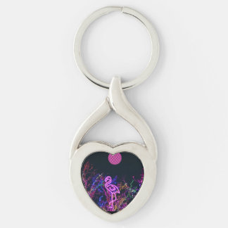 Flamingo at the dance party. keychain
