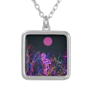Flamingo at the dance party. silver plated necklace