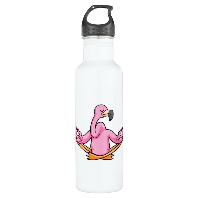 Flamingo at Yoga in Cross-legged Stainless Steel Water Bottle (Front)