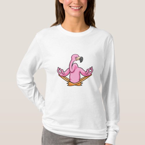 Flamingo at Yoga in Cross_legged T_Shirt