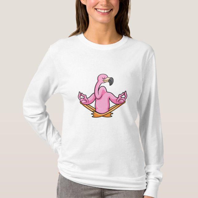 Flamingo at Yoga in Cross-legged T-Shirt (Front)