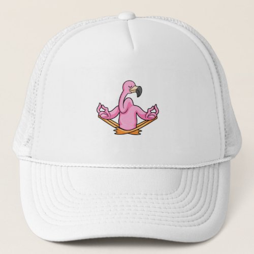 Flamingo at Yoga in Cross_legged Trucker Hat