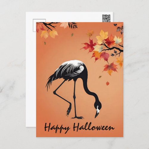 Flamingo Autumn Leaves Halloween Postcard