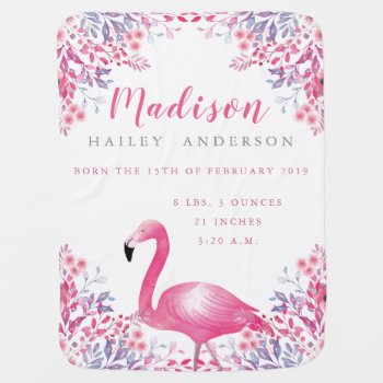 Flamingo Baby Birth Announcement Blanket by OS_Designs at Zazzle