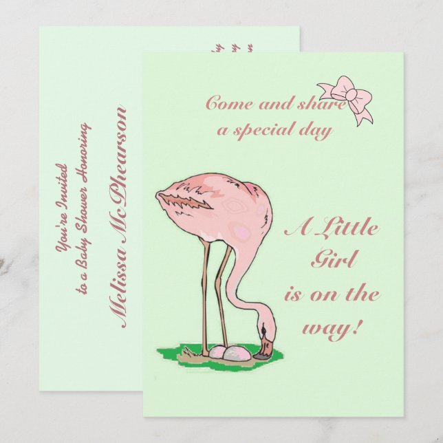 Flamingo Baby Girl Invitation (Front/Back)