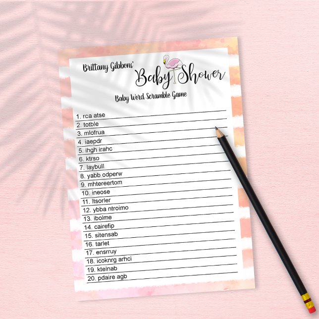 Flamingo Baby Shower Baby Word Scramble Game Invitation (Creator Uploaded)