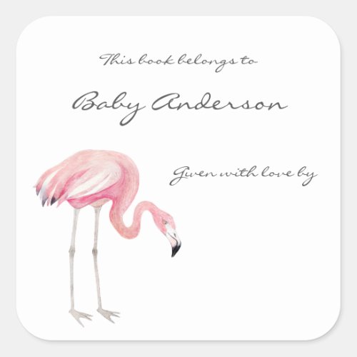 Flamingo Baby Shower bookplate sticker