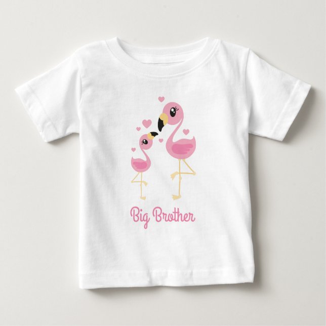 Flamingo Baby Shower Cute Tropical Big Brother T-Shirt (Front)