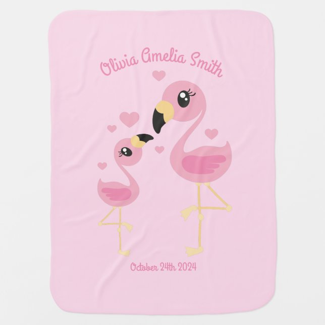 Flamingo Baby Shower Cute Tropical Blanket (Front)