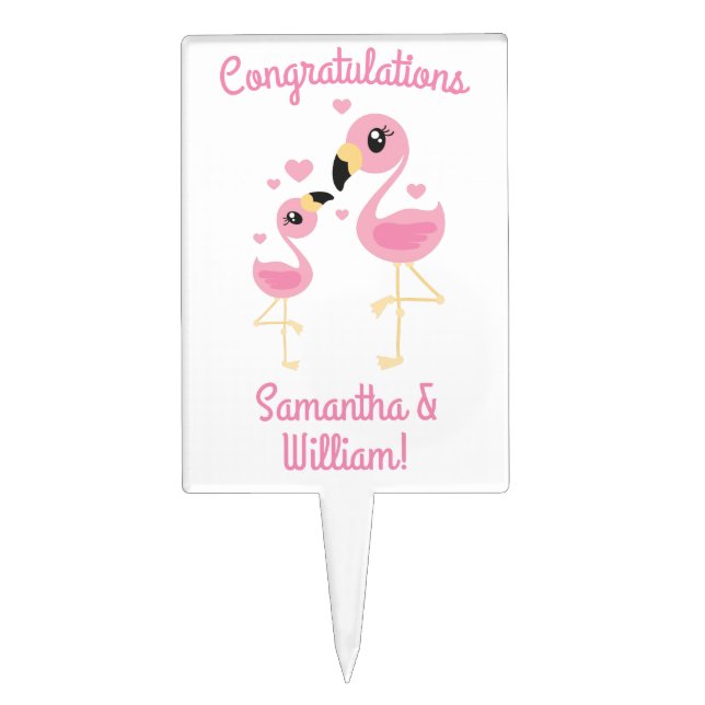 Flamingo Baby Shower Cute Tropical Cake Topper (Front)