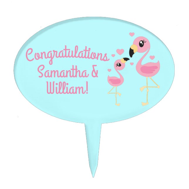 Flamingo Baby Shower Cute Tropical Cake Topper (Front)