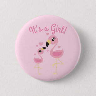 Flamingo Baby Shower Cute Tropical It's a Girl Button