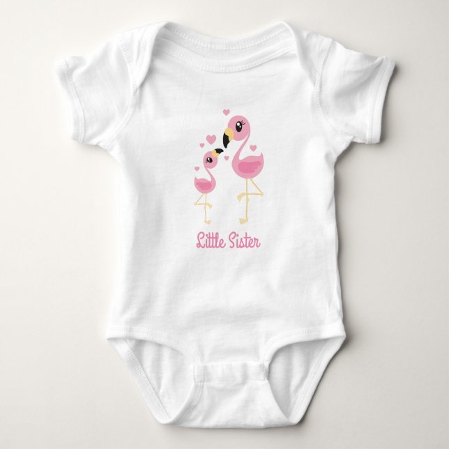 Flamingo Baby Shower Cute Tropical Little Sister Bodysuit (Front)
