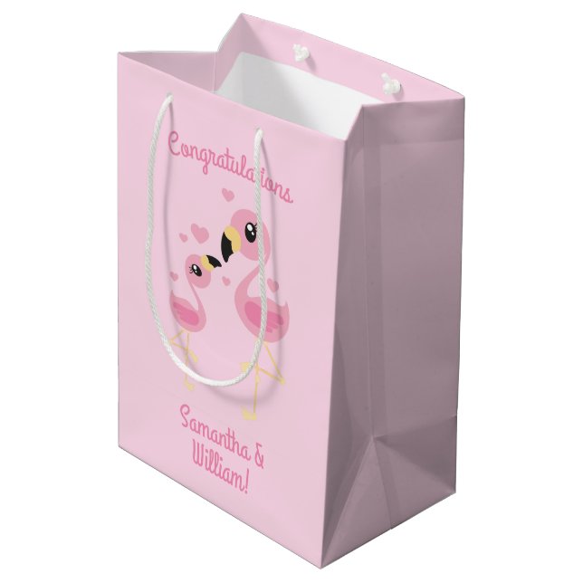 Flamingo Baby Shower Cute Tropical Medium Gift Bag (Back Angled)