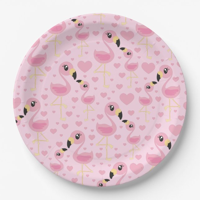 Flamingo Baby Shower Cute Tropical Paper Plates (Front)