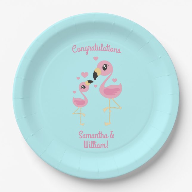 Flamingo Baby Shower Cute Tropical Paper Plates (Front)