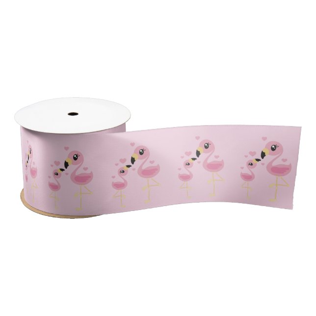 Flamingo Baby Shower Cute Tropical Satin Ribbon (Spool)