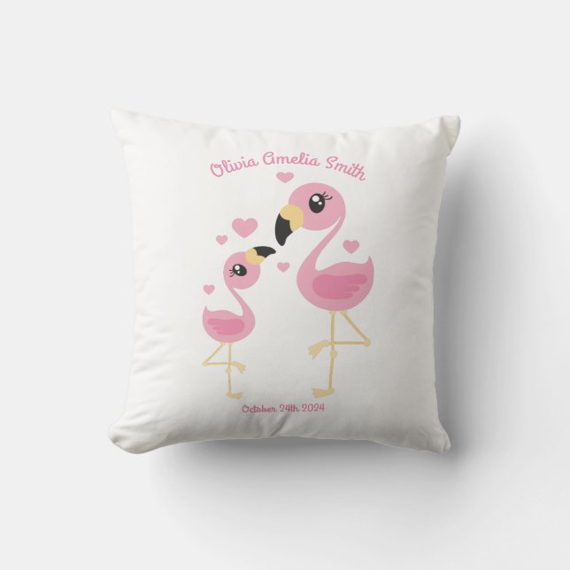 Flamingo Baby Shower Cute Tropical Throw Pillow (Front)