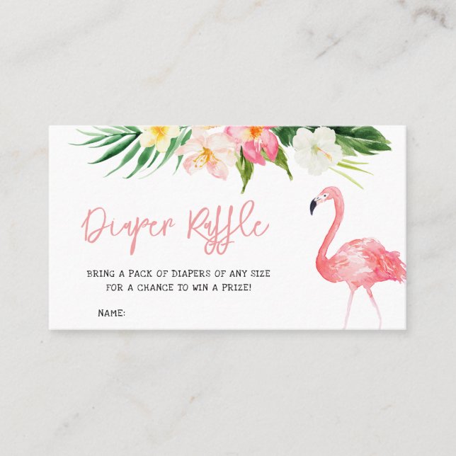 Flamingo Baby Shower Diaper Raffle Business Card (Front)