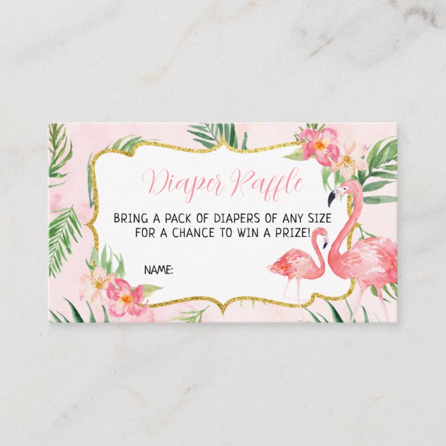 Flamingo Baby Shower Diaper Raffle Business Card (Front)