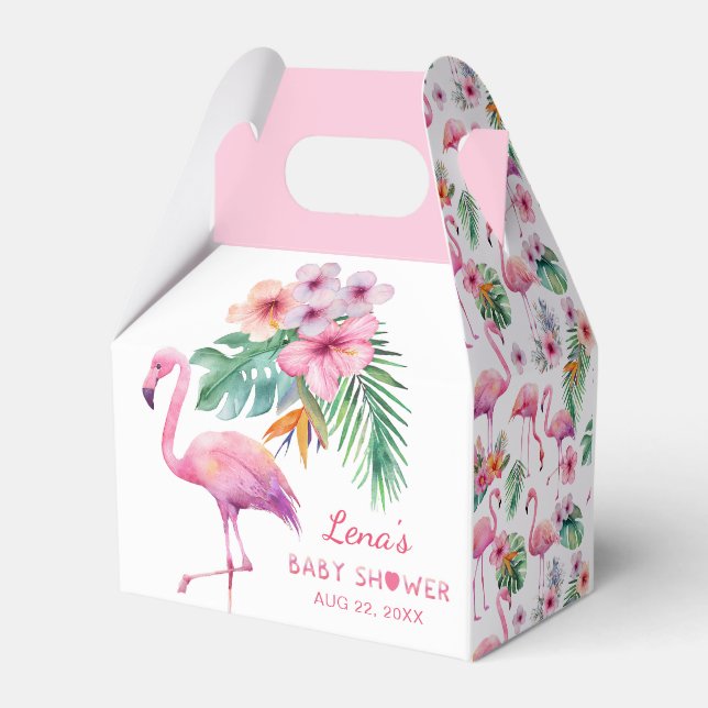 Flamingo Baby Shower Favor Box – Tropical Pink (Back Side)
