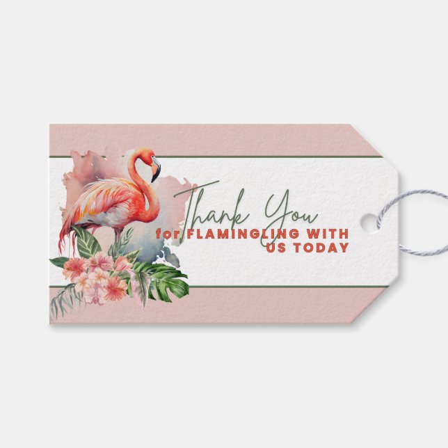 Flamingo Baby Shower Favor Tags (Front (Horizontal))