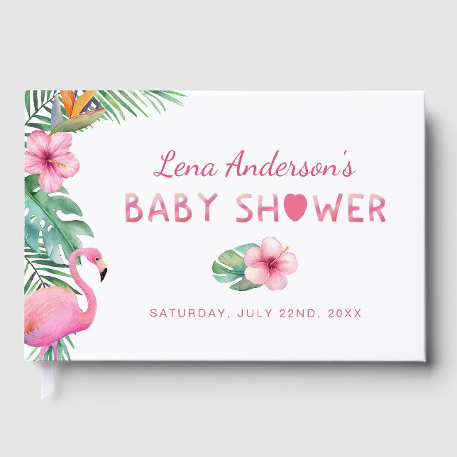 Flamingo Baby Shower Guest Book for Girl (Front)