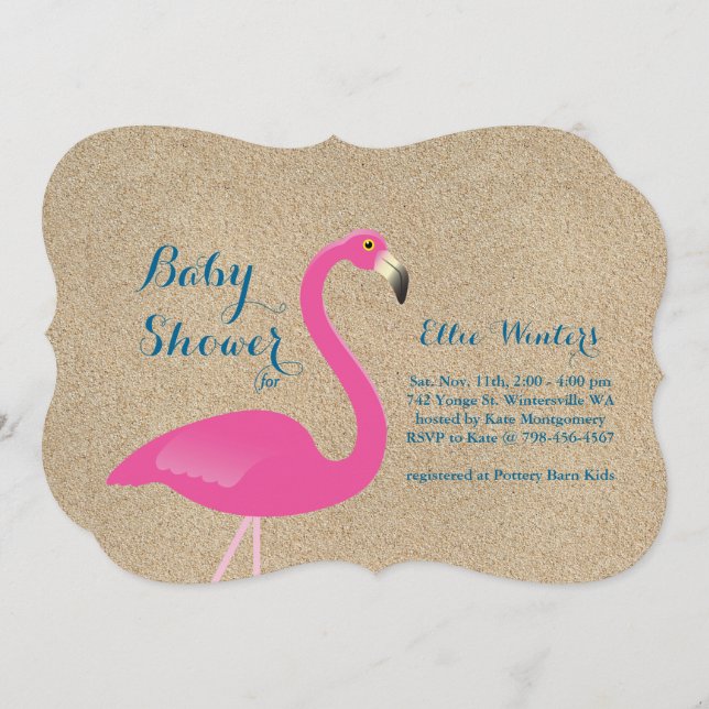 Flamingo Baby Shower Invitation - Beach Sand (Front/Back)