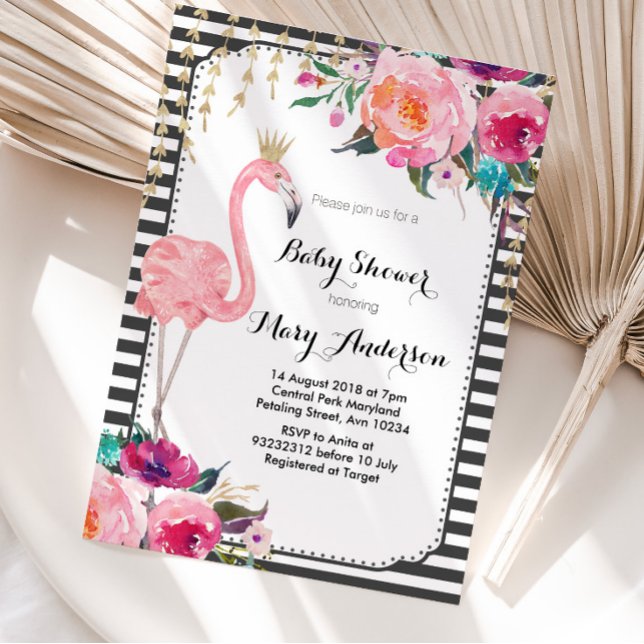 Flamingo Baby Shower Invitation black white (Creator Uploaded)