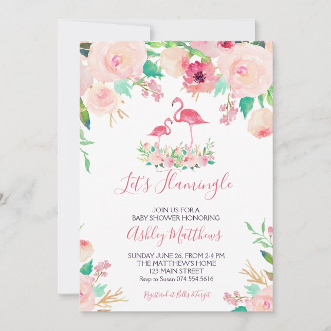 Flamingo Baby shower Invitation, Flamingo Shower Invitation (Front)