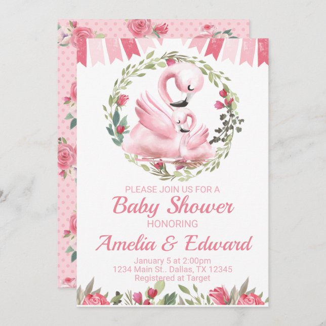 Flamingo Baby Shower Invitation Invite (Front/Back)