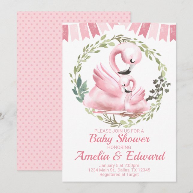Flamingo Baby Shower Invitation Invite (Front/Back)
