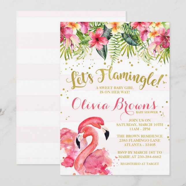 Flamingo Baby Shower Invitation Let's Flamingle (Front/Back)