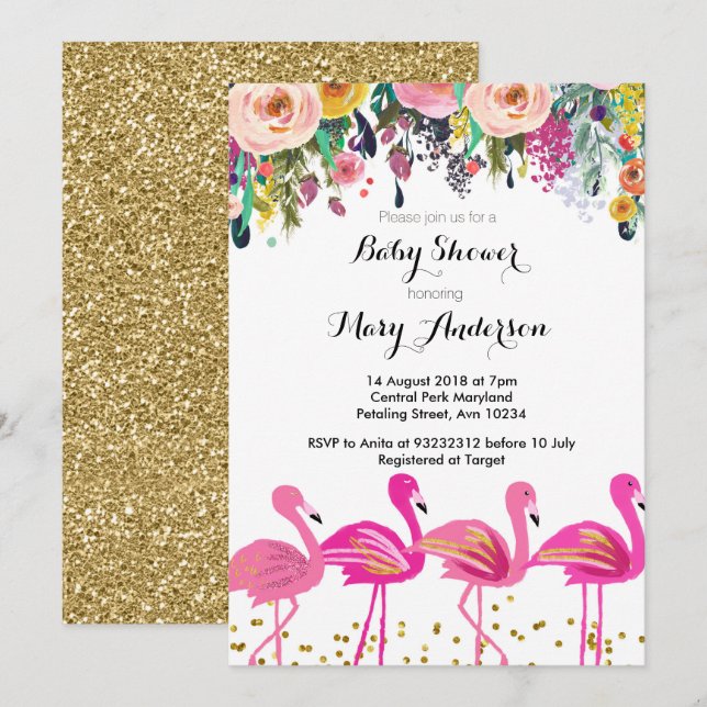 Flamingo Baby Shower Invitation Pink (Front/Back)
