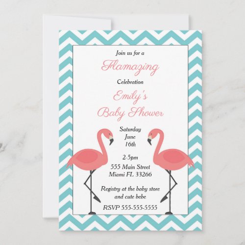 Flamingo Baby Shower Invitation Pink Blue