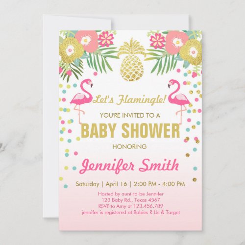 Flamingo Baby shower invitation Tropical