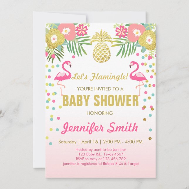 Flamingo Baby shower invitation Tropical (Front)