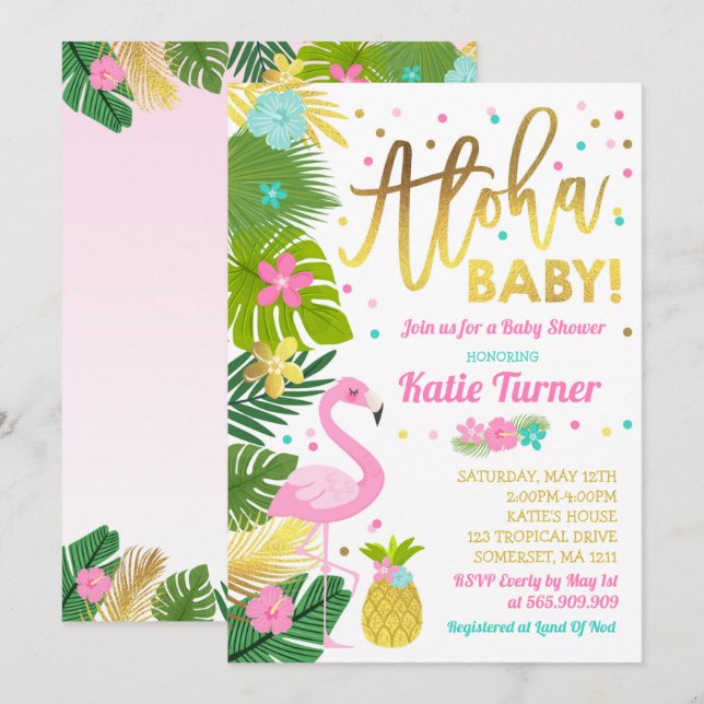 Flamingo Baby Shower Invitation Tropical Shower (Front/Back)