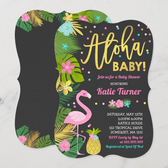 Flamingo Baby Shower Invitation Tropical Shower (Front/Back)