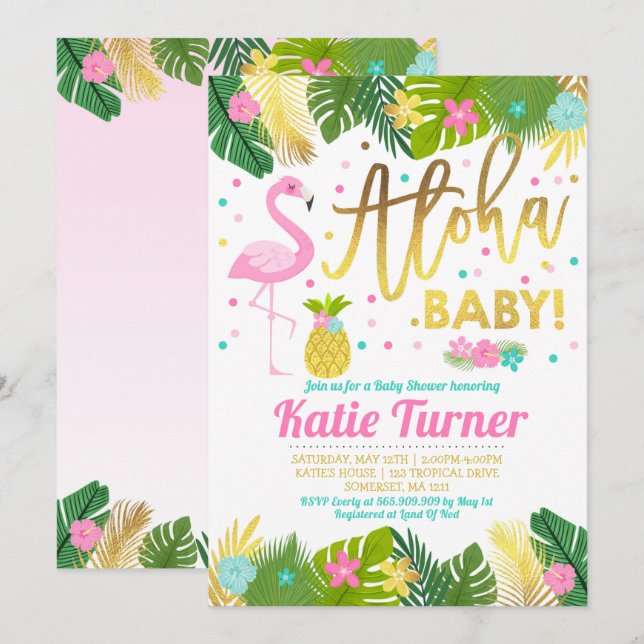 Flamingo Baby Shower Invitation Tropical Shower (Front/Back)