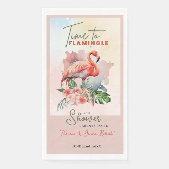 Flamingo Baby Shower Paper Guest Towel (Front)