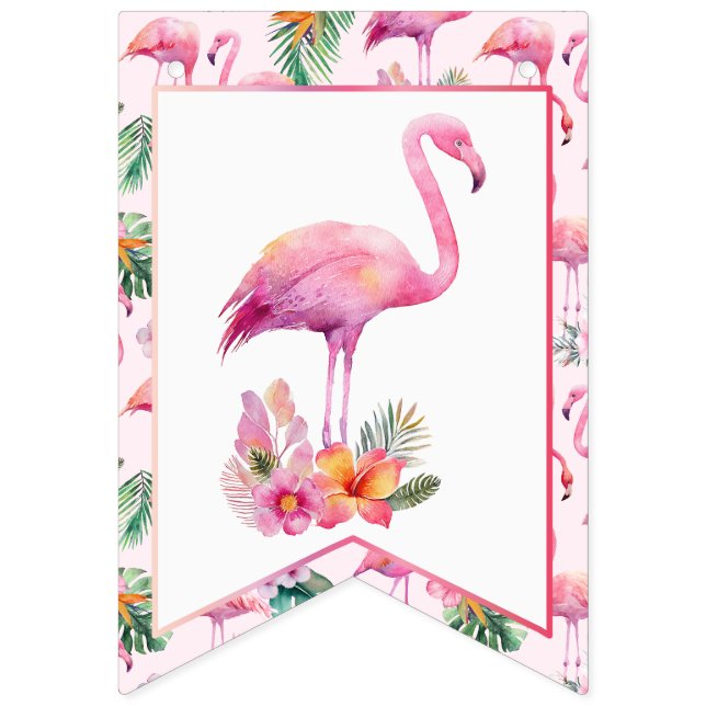 Flamingo Baby Shower Pink Tropical Welcome Bunting Flags (First Flag)