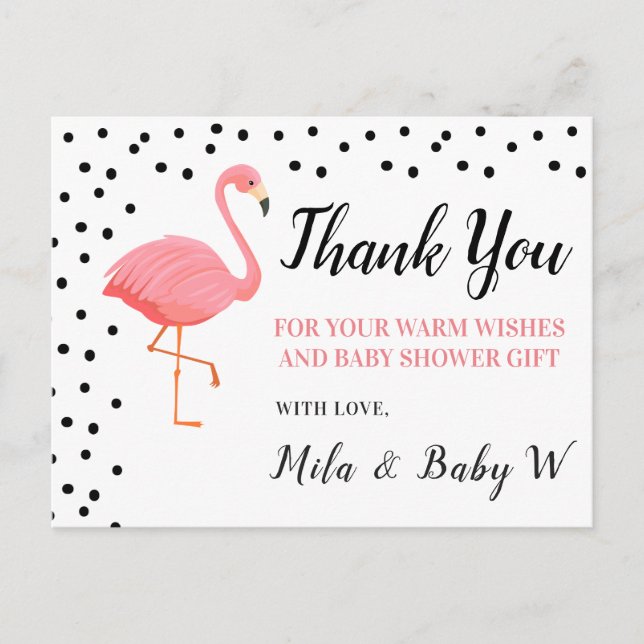 Flamingo Baby Shower Thank You Post Card (Front)