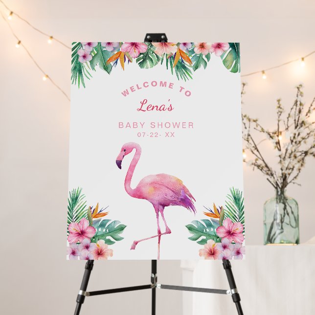 Flamingo Baby Shower Tropical Welcome Sign (In Situ (Stand))