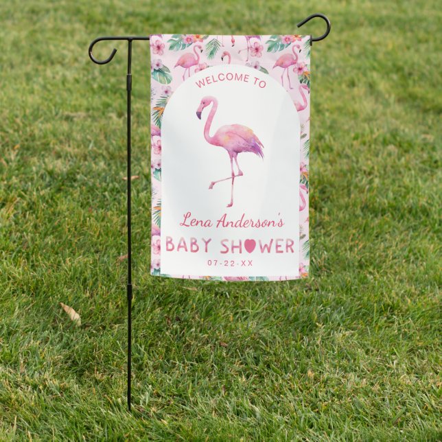 Flamingo Baby Shower Welcome Garden Flag (In SItu)