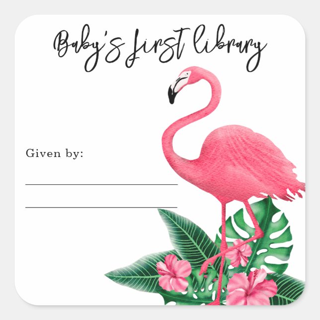 Flamingo - baby's first library square sticker (Front)
