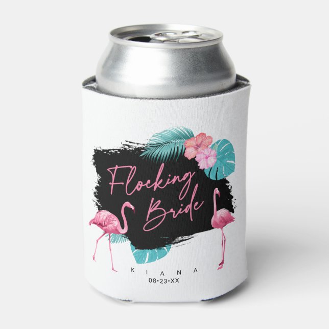 Flamingo Bachelorette Flocking Bride ID930 Can Cooler (Can Front)