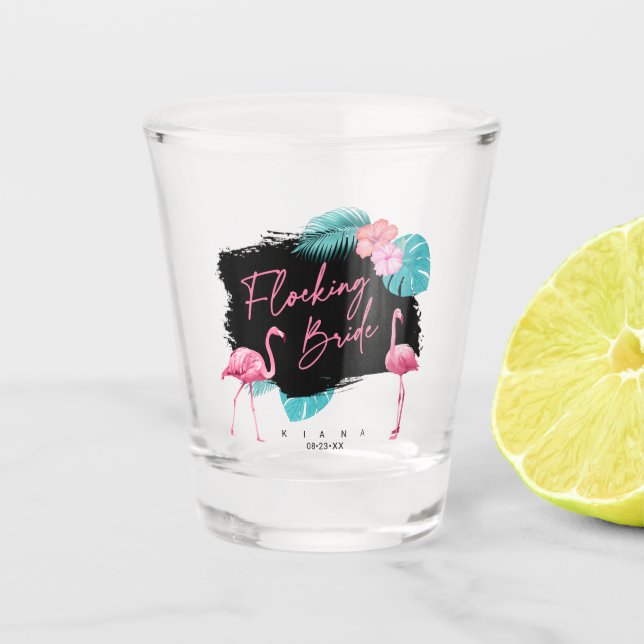Flamingo Bachelorette Flocking Bride ID930 Shot Glass (Front)